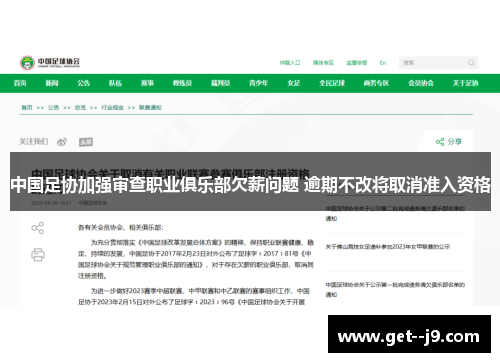 中国足协加强审查职业俱乐部欠薪问题 逾期不改将取消准入资格